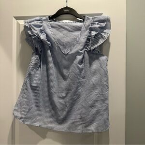 Emery Rose Blue Striped Ruffle Sleeve Top